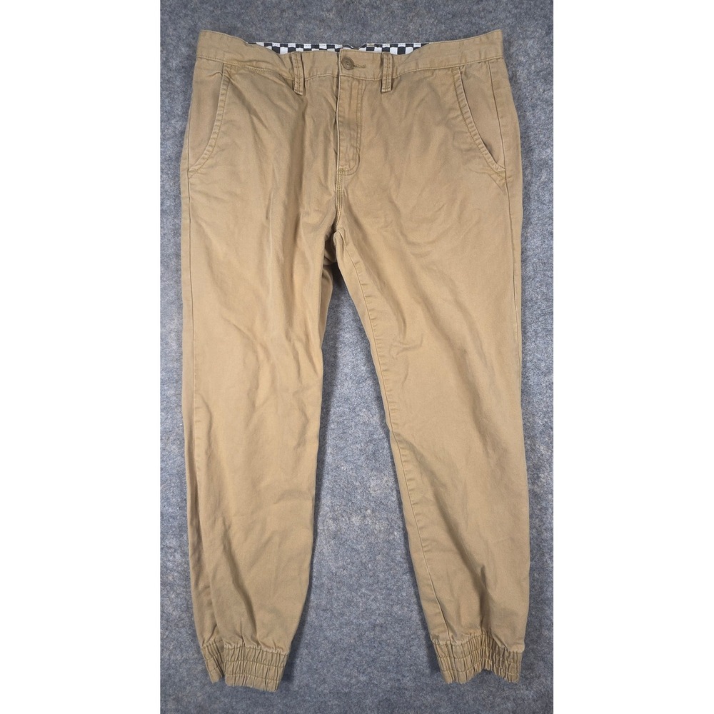 Vans Mens 36 Khaki Tan Cotton Twill Jogger Pants Checkerboard Waistband